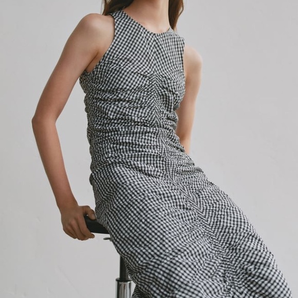 Zara Gngham Midi Dress XS Black White - Picture 6 of 9